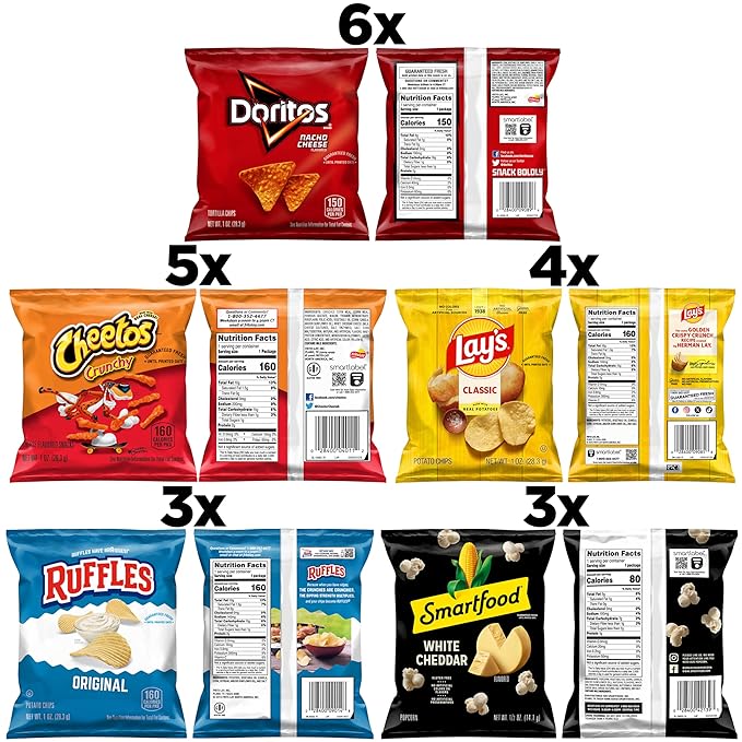 Frito-Lay Classic Mix Variety Pack, Single Serve Snack Bags (Pack of 21)