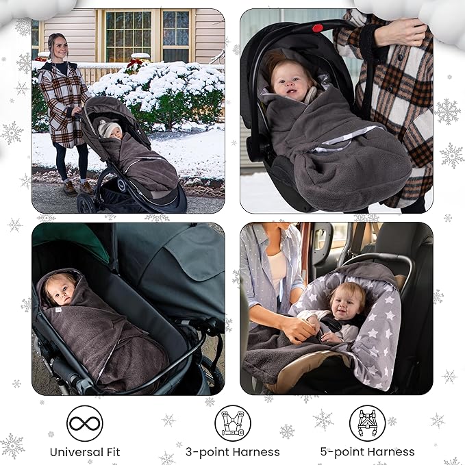 Car Seat Blankets for Babies Winter - Stroller Footmuff Carseat Cover Baby 5 Point Harness - Swaddle Bunting Bag Gift Christmas (White)