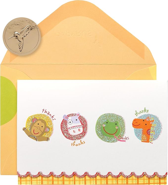 Papyrus Baby Shower Thank You Cards with Envelopes, Animals (14-Count)