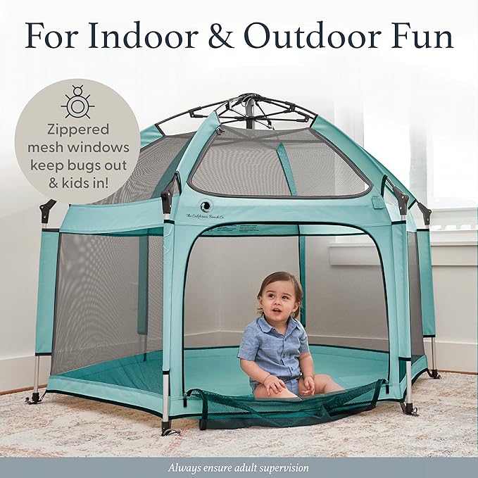POP 'N GO PLAYPEN - Indoor & Outdoor Baby Playpen for Babies and Toddlers - Baby Beach Tent, Foldable, Portable W/Canopy, Travel Bag, & Mosquito Net - Pop Up Pack and Play Tent (Sweet Mint)
