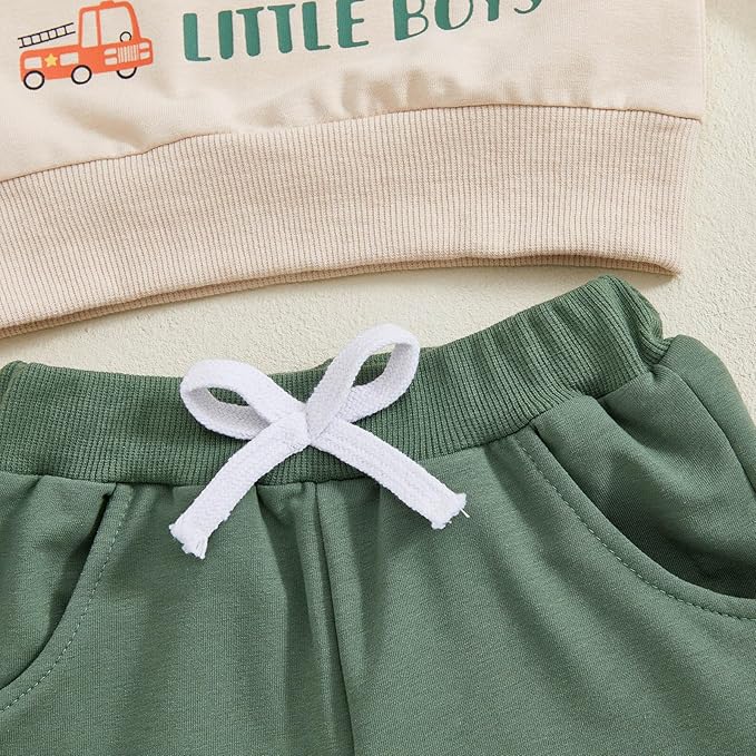 FOCUSNORM Toddler Baby Boy Fall Winter Outfit Excavator Embroidered Long Sleeve Sweatshirt Elastic Jogger Pant 2 Pcs Clothes