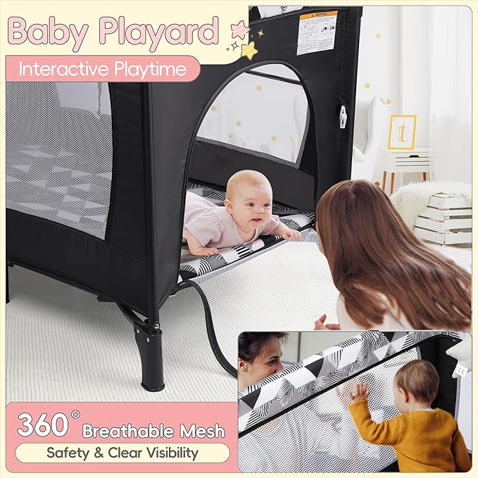 Xilingol 5-in-1 Baby Bassinet Bedside Sleeper, Portable Pack and Play with Changing Table, Baby Crib with Carry Bag, Cosleeper Bassinet Attach to Bed for Newborn to Toddlers
