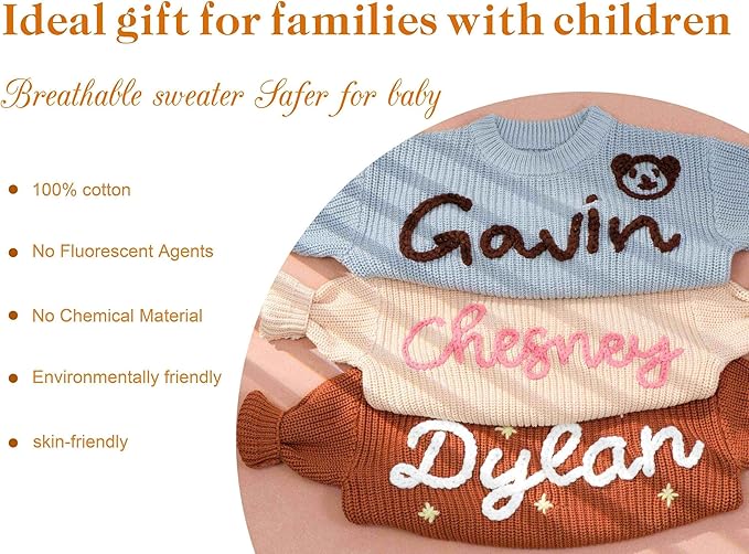 Personalized Baby Knit Sweater, Custom Baby Sweater with Hand-Embroidered Name and Monogram, Customized Unique Gift for Baby
