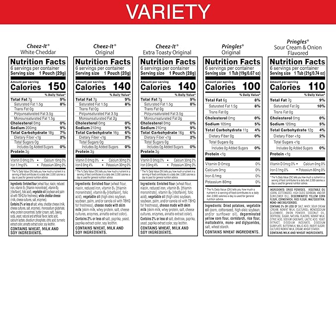 Cheez-It, Pringles, Salty Snacks, Party Size, Variety Pack, 26.58oz Box (30 Packs)