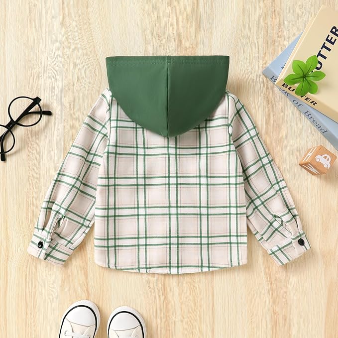 YOUNGER STAR Toddler Kids Boys Girls Flannel Hooded Plaid Shirt Button Baby Red Clothes