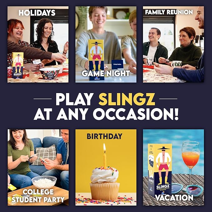 Slingz by Blue Orange Games, Fast and Hilarious Word Card Party Game of Categories for Ages 10 & Up, 2 to 7 Players