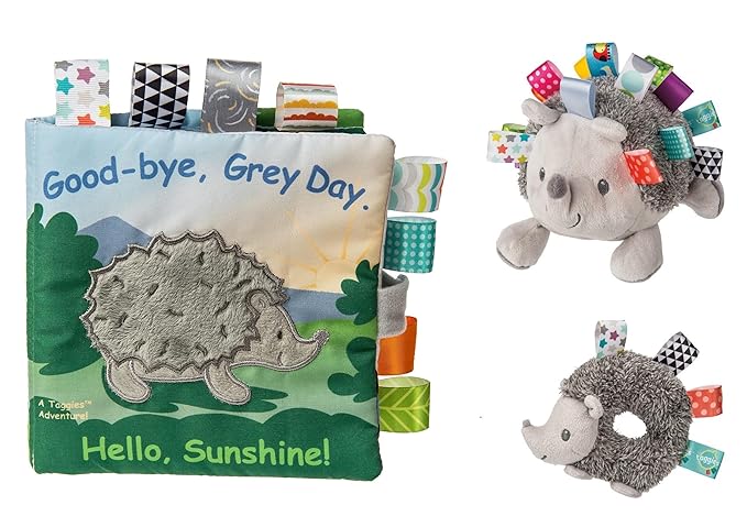 Taggies Touch & Feel Soft Cloth Book with Crinkle Paper & Squeaker, 6 x 6-Inches, Heather Hedgehog