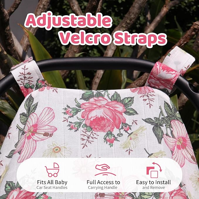 Metplus Muslin Carseat Cover for Babies,Breathable Infant Carseat Cover Lightweight Baby Carrier Cover for Girls Boys, Fit Spring Summer/Hot Days/Warm Weather