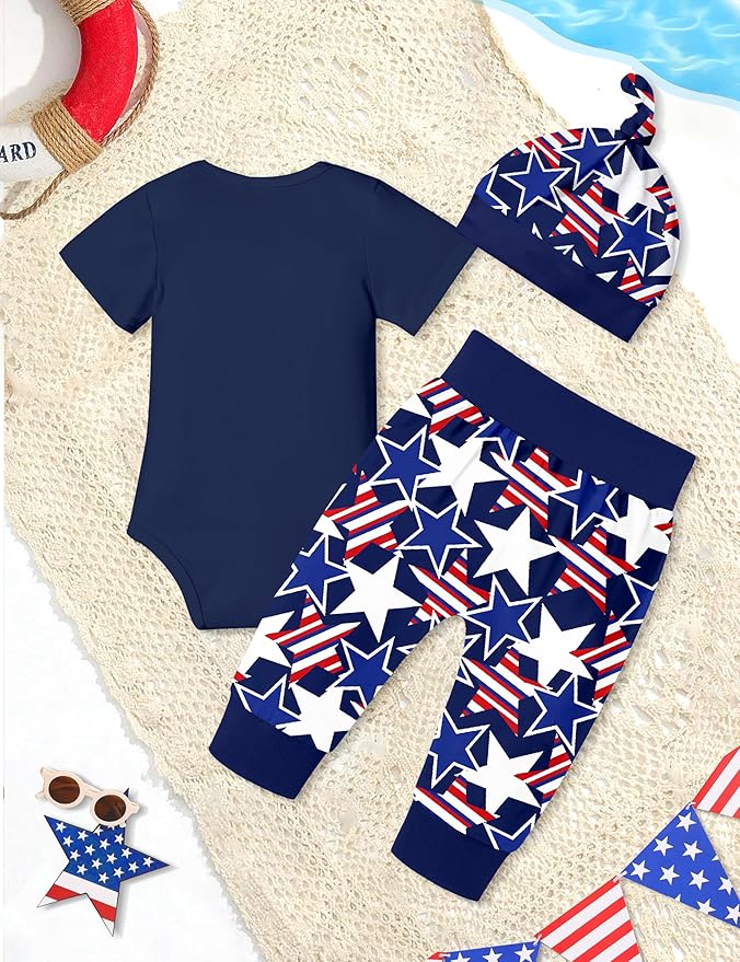 Fommy Newborn Baby Boy Clothes New to The Crew Letter Print Romper+ Pants+Hat 3PCS Outfit
