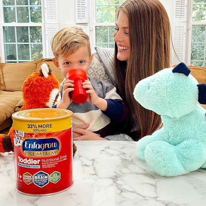 Enfagrow Premium Toddler Nutritional Drink, Made with Real Milk, Brain-Building Omega-3 DHA, Nutrients and Prebiotics for Growth & Immune Support, Non-GMO, Toddler Milk Powder, 32 Oz Can