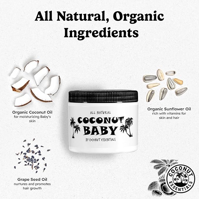 Coconut Baby Oil for Hair & Skin Care, Natural & Organic, Coconut Oil for Cradle Cap, Eczema, Infant Scalp Relief, Hair Oil for Curly Hair - Newborn Moisturizer for Sensitive Skin, Unscented - 2 fl oz