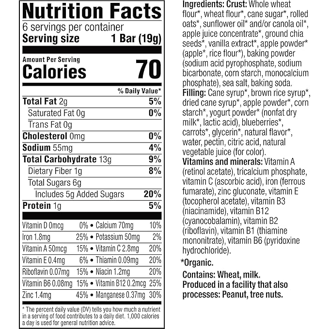 Plum Organics Mighty Snack Bars - Blueberry - 0.67 oz Bars (Pack of 48) - Organic Fruit and Vegetable Toddler Food Snack Bars
