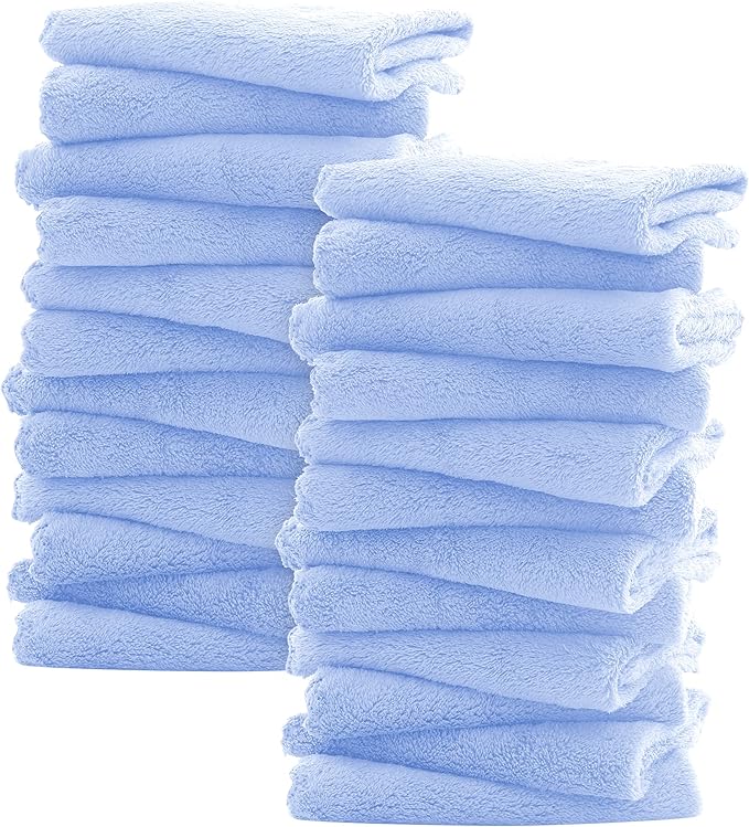 Sunny zzzZZ Ultra Soft 24 Pack Baby Washcloths - 10x10 Inches - Coral Fleece Extra Absorbent Wash Clothes for Babies, Infants and Toddlers - Sensitive Skin and Newborn - Ideal Baby - Sky Blue