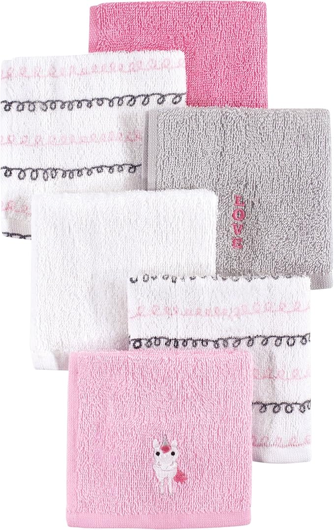 Hudson Baby Unisex Baby Super Soft Cotton Washcloths, Pink Unicorn, One Size