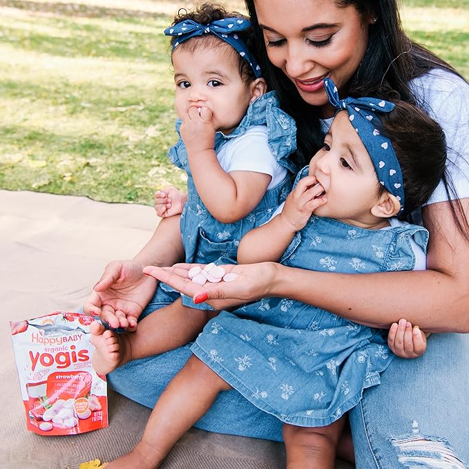 Happy Baby Organics Baby Snacks, Greek Yogis, Freeze Dried Yogurt & Fruit Snacks, Gluten Free Snack for Babies 9+ Months, Strawberry & Banana, 1 Ounce (Pack of 2)