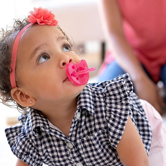 Chicco PhysioForma Silicone Orthodontic Pacifier, 16-24m | 100% Soft Silicone | Supports Breathing & Oral Development | Satin-Textured Nipple | Includes Sterilizing Case | BPA Free | Pink, 2pk