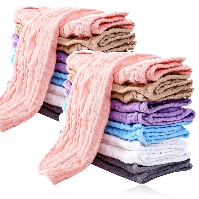 Cute Castle 24 Pack Muslin Burp Cloths for Baby - Ultra-Soft 100% Cotton Baby Washcloths - Large 20'' by 10'' Super Absorbent Milk Spit Up Rags - Burpy Cloths for Unisex, Boy, Girl - Multicolor