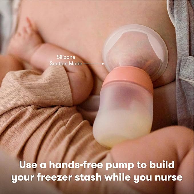 Frida Mom 2-in-1 Breast Pump: Manual Hand Pump & Hands-Free Automatic Suction Cup, Dual-Mode, Wireless Milk Collector, Ergonomic Handle, SoftFeel Flange for Breastfeeding