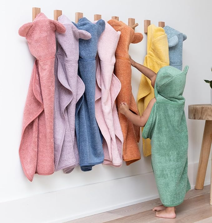 Bella Tunno Baby Bath Towel and Wash Mitt Set – Soft Absorbent Hooded Towels and Mitt-Style Baby Washcloths, Oeko-TEX Certified (Sea Foam)