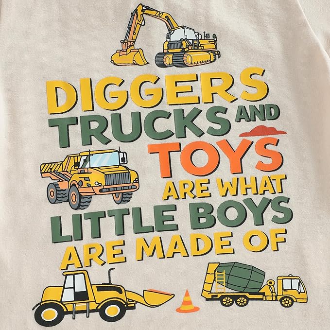 Toddler Baby Boy Clothes Summer Short Sleeve Trucks Tractors Print T-Shirt Tops Solid Color Shorts Set Casual Outfit