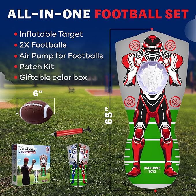 Inflatable Football Target – Double-Sided Toss Training Game with Mini Footballs – Super Bowl Party Game for Kids and Adults – Indoor & Outdoor Backyard Fun – 65 Inch