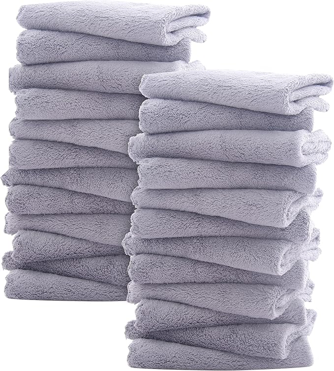 Sunny zzzZZ Ultra Soft 24 Pack Baby Washcloths - 10x10 Inches - Coral Fleece Extra Absorbent Wash Clothes for Babies, Infants and Toddlers - Sensitive Skin and Newborn - Ideal Baby