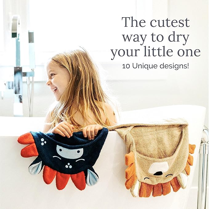 Natemia Premium Ultra Soft Hooded Baby Towel - Grey Raccoon Animal Design - Newborn to Toddler - Made in Turkey