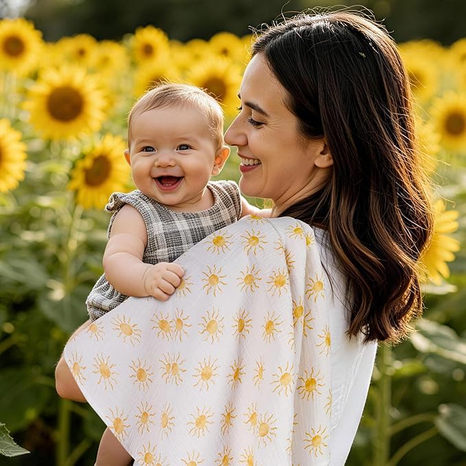 Muslin Swaddle Blankets for Newborn, 3 Pack Breathable Soft Receiving Blanket, Large 38 x 40 inches Swaddle Wrap Burping Clothes, Essentials Infant Shower Items, Toddler Gift (Sunflower)