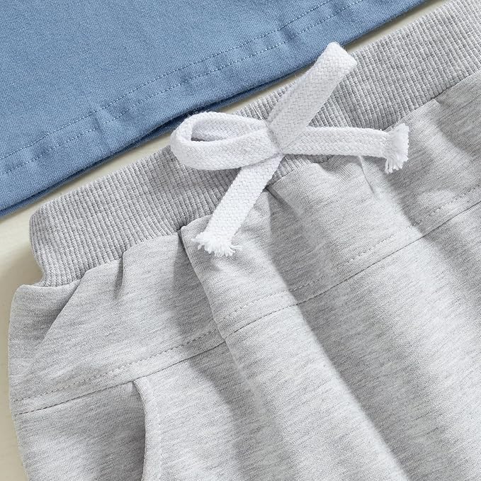 fhutpw Toddler Baby Boy Summer Clothes Tractor Letter Short Sleeve T-Shirt Tops Pockets Casual Shorts Set Infant Outfits