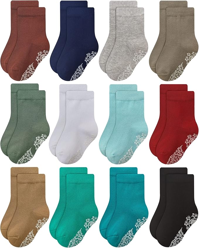 RATIVE Non Skid Anti Slip Crew Socks With Grips for Baby Infant Toddlers Kids Boys