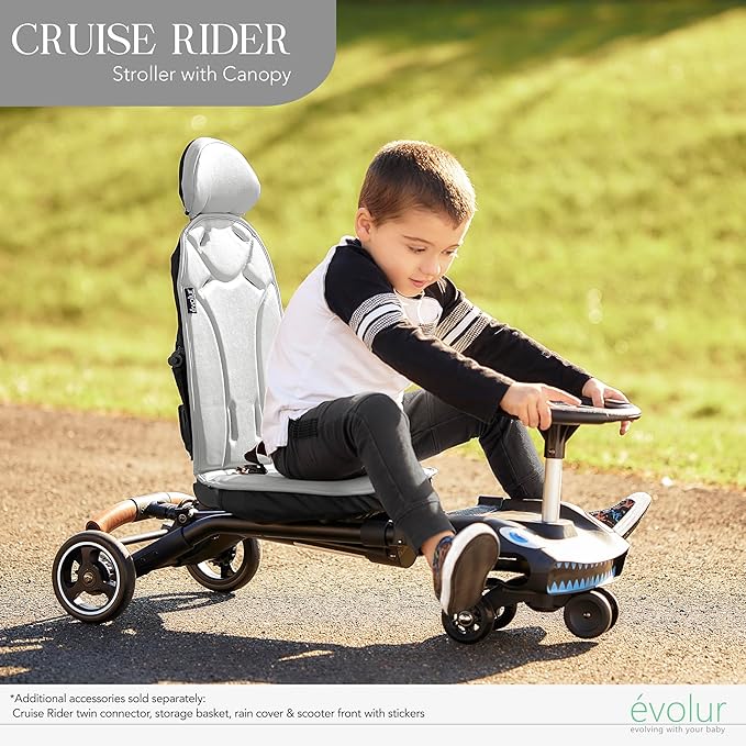 evolur Cruise Rider Stroller with Canopy, Lightweight Umbrella Stroller with Compact Fold, Easy to Carry Travel Stroller - Koala Gray