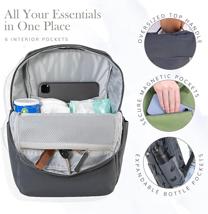 RED ROVR Roo Lightweight 1 LB Diaper Bag Backpack | 11 organizational pockets| Durable & Water-Resistant (Charcoal Doodle)