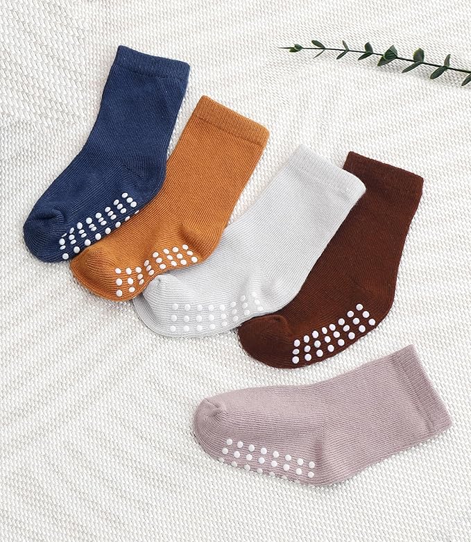 JAKIDAR 12 Pack Baby Toddler Socks Non Slip Grip Cotton Crew Socks for Boys Girls Infants Kids