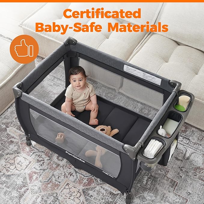 Pamo Babe One Step Setup 4-in-1 Playard for Babies Pack and Play - Portable Crib with Changing Table