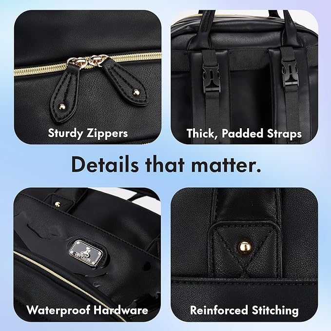 Dikaslon Leather Diaper Bag Backpack with Portable Changing Pad, Pacifier Case and Stroller Straps, Large Unisex Baby Bags for Boys Girls, Multipurpose Travel Back Pack for Moms Dads, Black