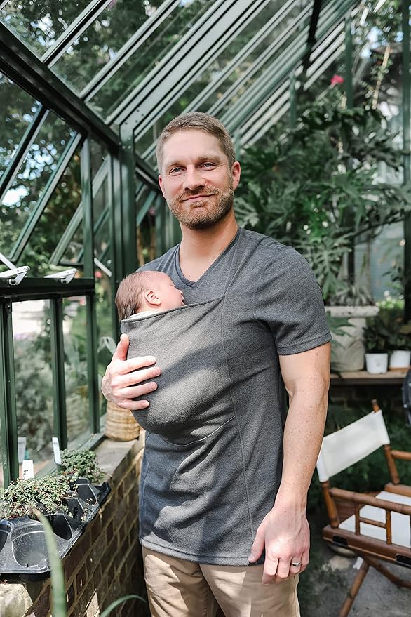 Lalabu The Dad Shirt | Hands-Free Baby Carrier for Dad with Kangaroo Pouch | Engineered for Bonding, Safety, & Comfort for Newborns Up to 15 Lbs. | CPSC Compliant - Simple Gray - Medium