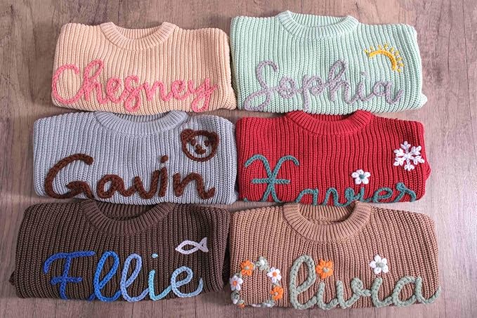 Personalized Baby Knit Sweater, Custom Baby Sweater with Hand-Embroidered Name and Monogram, Customized Unique Gift for Baby