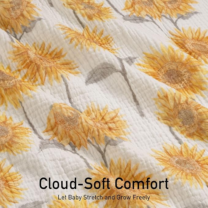 Muslin Swaddle Blankets for Newborn, 3 Pack Breathable Soft Receiving Blanket, Large 38 x 40 inches Swaddle Wrap Burping Clothes, Essentials Infant Shower Items, Toddler Gift (Sunflower)