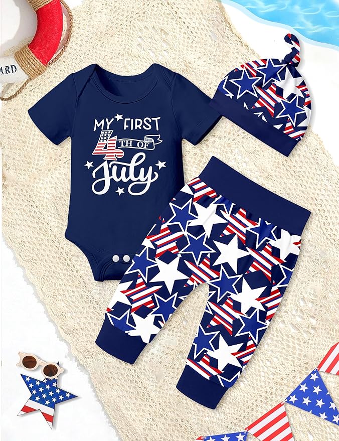 Fommy Newborn Baby Boy Clothes New to The Crew Letter Print Romper+ Pants+Hat 3PCS Outfit