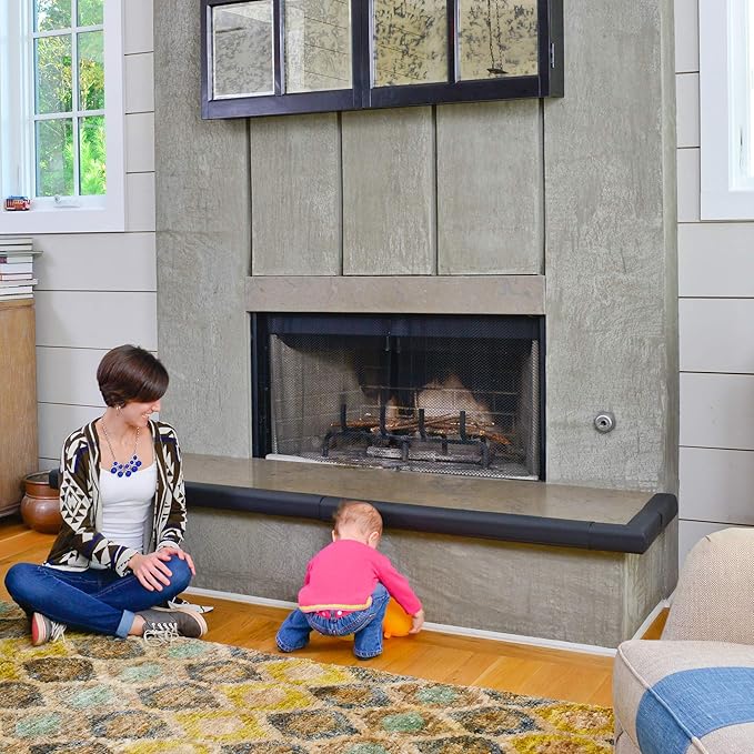 Cardinal Gates KEPK Large Hearth Pad Kit - Fireplace Baby Proofing - Adhesive Backed Fireplace Bumpers for Babies - 12.5 Feet of Padding with 3 Straight Pieces & 2 Corners - Made in The USA - Black