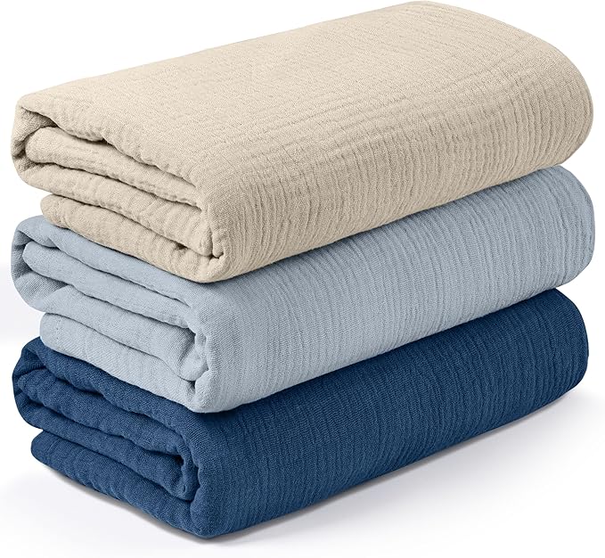 Muslin Swaddle Blankets for Newborn, 3 Pack Breathable Soft Receiving Blanket, Large 38 x 40 inches Swaddle Wrap Burping Clothes Diapers, Essentials Infant Shower Items, Toddler Gift (Graceful Colors)