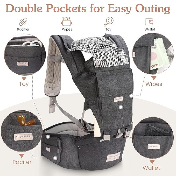 Baby Carrier Newborn to Toddler Baby Carriers with Seat Infant Baby Holder Backpack Baby Carriers Front and Back for Carrying and Hiking (Grey)