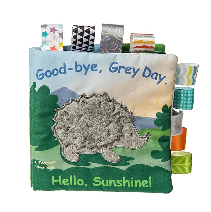 Taggies Touch & Feel Soft Cloth Book with Crinkle Paper & Squeaker, 6 x 6-Inches, Heather Hedgehog