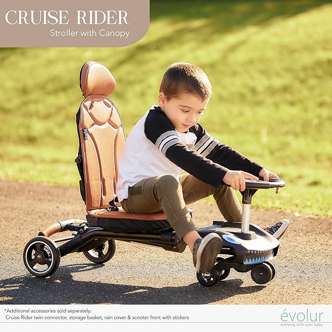 evolur Cruise Rider Stroller with Canopy, Lightweight Umbrella Stroller with Compact Fold, Easy to Carry Travel Stroller - Cognac