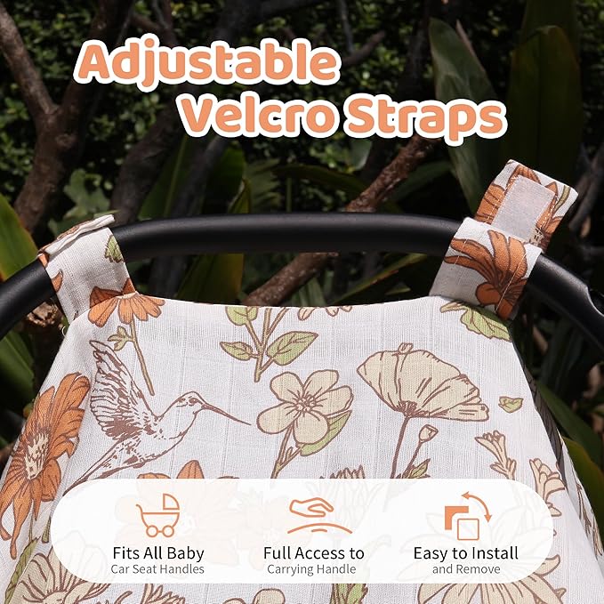 Metplus Muslin Carseat Cover for Babies,Breathable Infant Carseat Cover Lightweight Baby Carrier Cover for Girls Boys, Fit Spring Summer/Hot Days/Warm Weather