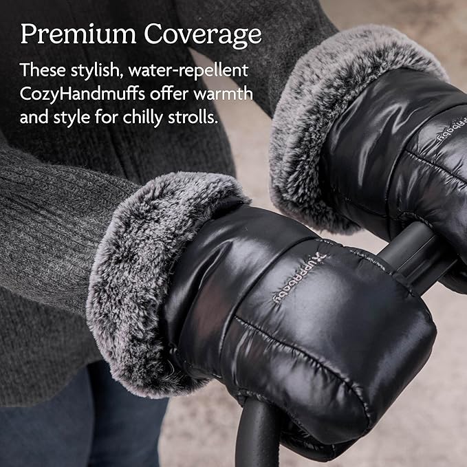 UPPAbaby CozyHandmuffs Luxe – Easily Attaches to Stroller Handlebars – Ultra-Plush, Water-Repellent Hand Protection for Cold Weather - Lyla (Onyx Nylon)