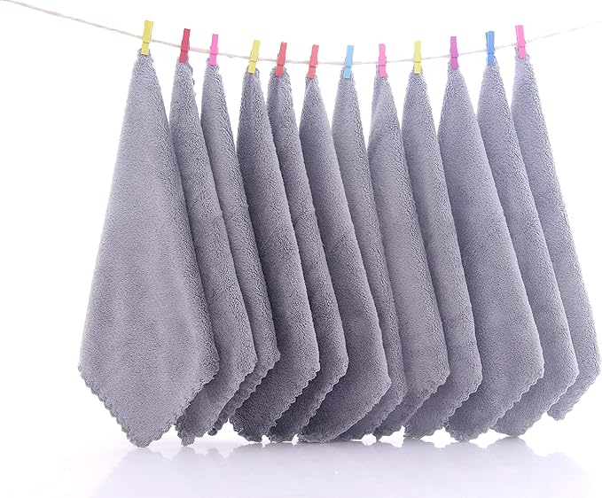 Soft 12 Pack Baby Washcloths - Extra Absorbent Wash Clothes for Newborns, Infants and Toddlers - Suitable for Baby Skin and New Born - Microfiber Coral Fleece 12x12 Inches (Grey)