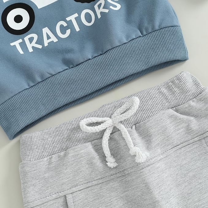 Toddler Baby Boy Fall Winter Outfits Tractor Print Long Sleeve Sweatshirt Pants Set Kids Sweatsuit Clothes
