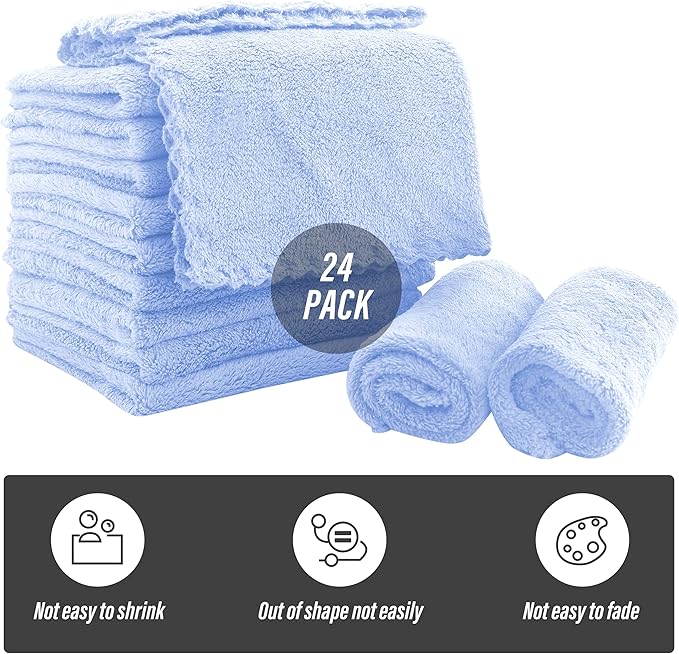 Sunny zzzZZ Ultra Soft 24 Pack Baby Washcloths - 10x10 Inches - Coral Fleece Extra Absorbent Wash Clothes for Babies, Infants and Toddlers - Sensitive Skin and Newborn - Ideal Baby - Sky Blue