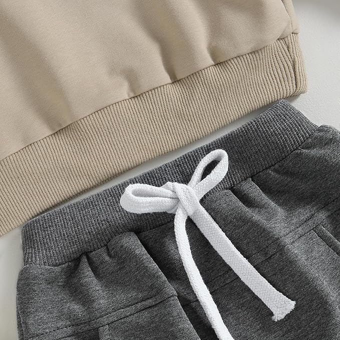 Toddler Baby Boy Clothes Solid Color Long Sleeve Crewneck Sweatshirt Top Casual Pants Set 2Pcs Fall Winter Outfits